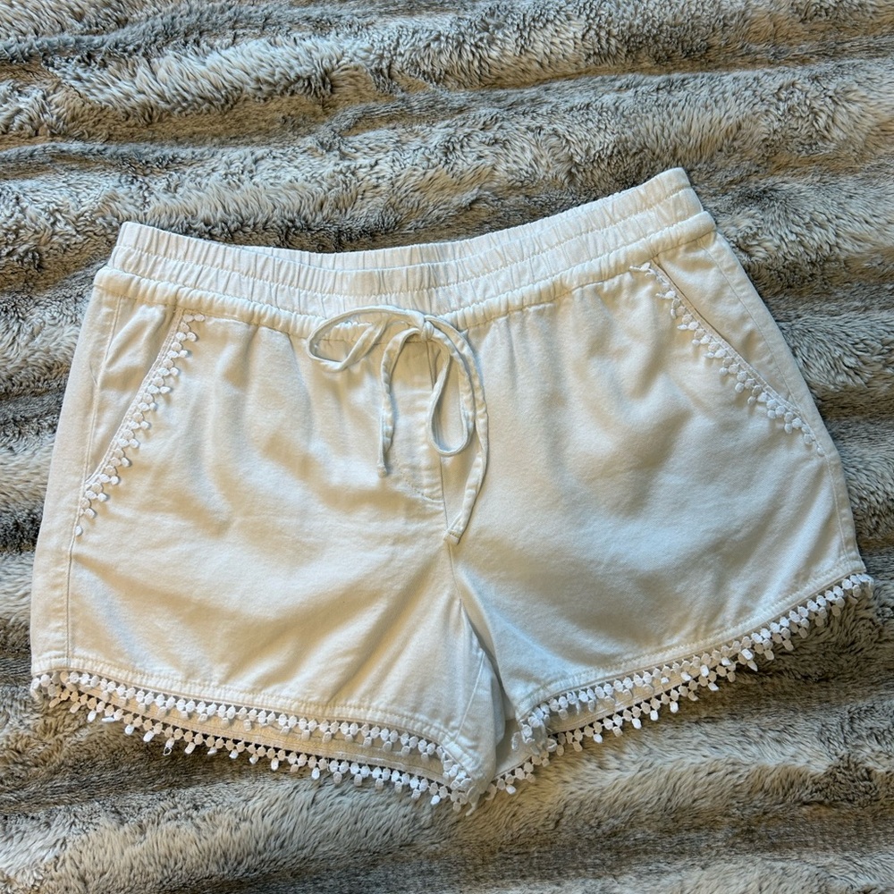 LOFT White Pom-Pom Trim Drawstring Shorts